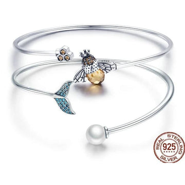 The Pink Pigs Fine Fashion Jewelry Bracelet Sterling Silver Bangle Bracelets Gorgeous Blue Fish Tail, Honey Bee, Love and Valentine's Day Gift Ideas Elegant and Unusual!
